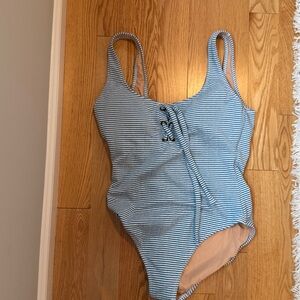 JCrew size 14 Striped Blue and White One-Piece Swimsuit